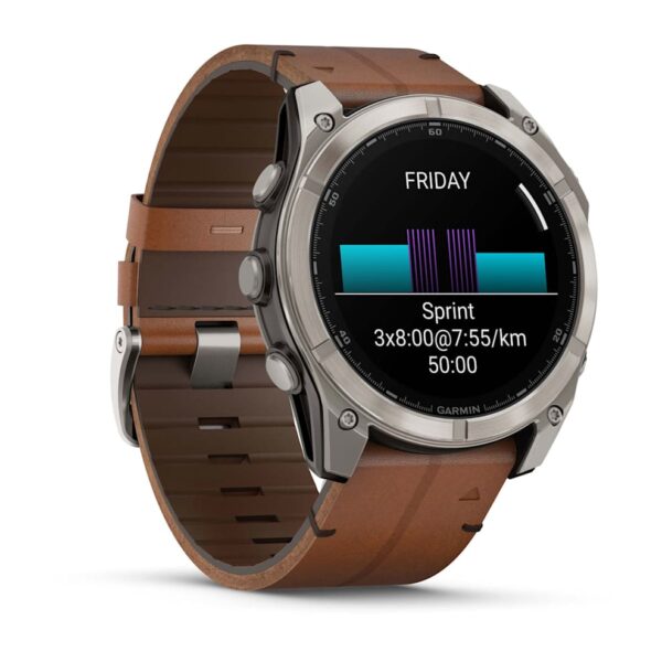 Спортивные часы Garmin fenix 8, 51 мм, AMOLED - « Sapphire Bare Titanium Black with Chestnut Leather Band+Grapphite Silicone Band », 127–213 мм